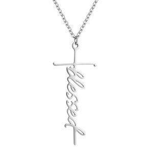 New cross “BLESSED” necklace stainless steel